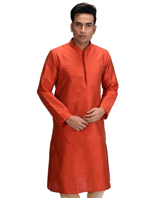 orange silk blend short kurta - 21098692 - Very Small Image - 1