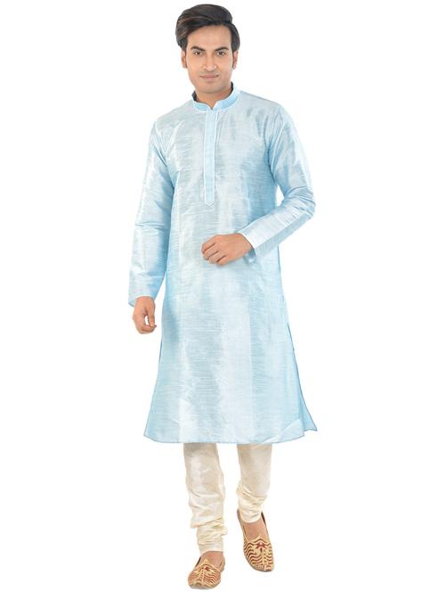 light blue silk blend short kurta - 21098698 - Very Small Image - 1