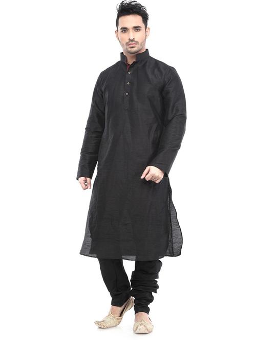 black silk blend short kurta - 21098703 - Very Small Image - 1