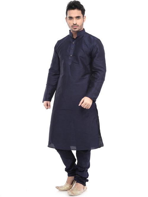 blue silk blend short kurta - 21098727 - Very Small Image - 1