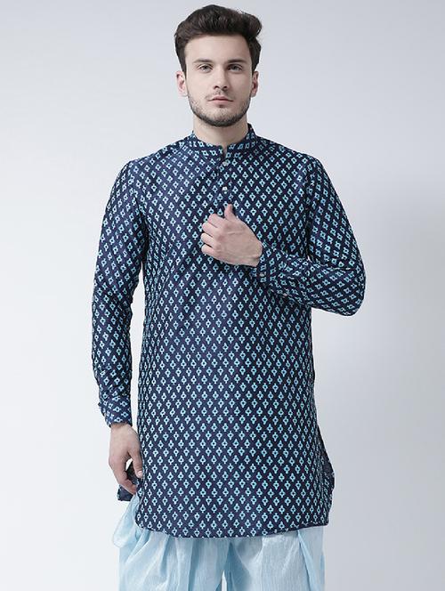 blue silk blend short kurta - 21098752 - Very Small Image - 1