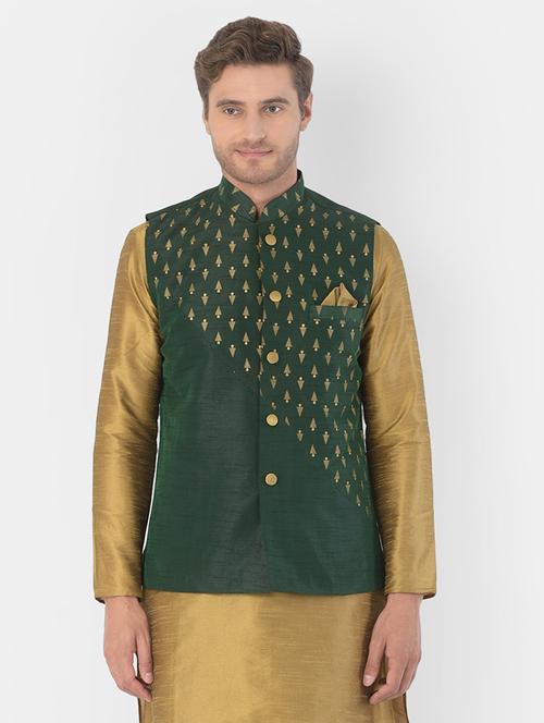 green colored silk nehru jacket - 21098799 - Very Small Image - 1