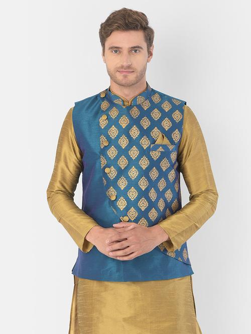 blue silk nehru jacket - 21098803 - Very Small Image - 1