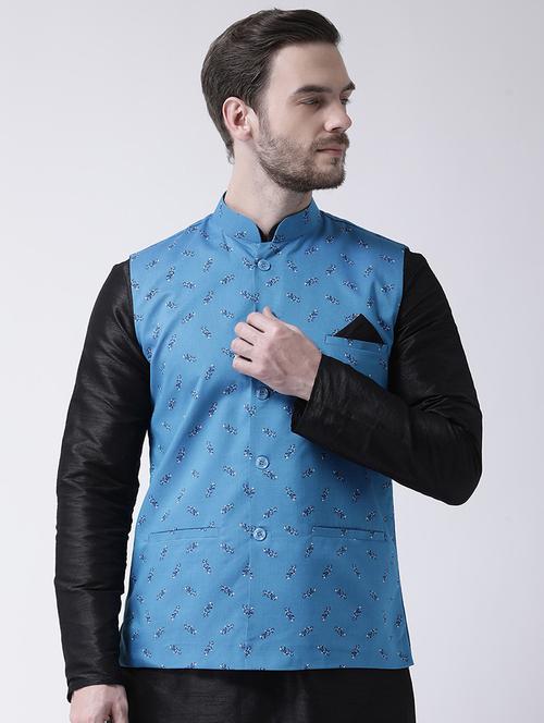 blue cotton nehru jacket - 21098831 - Very Small Image - 1