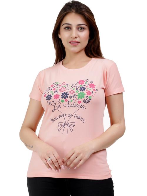 women peach front printed casual t-shirt - 21099477 - Very Small Image - 1