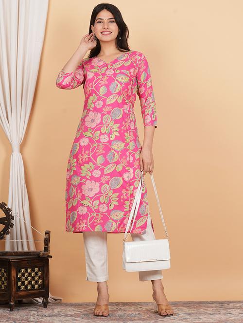 women three quarter sleeve angrakha kurta - 21100069 - Very Small Image - 1