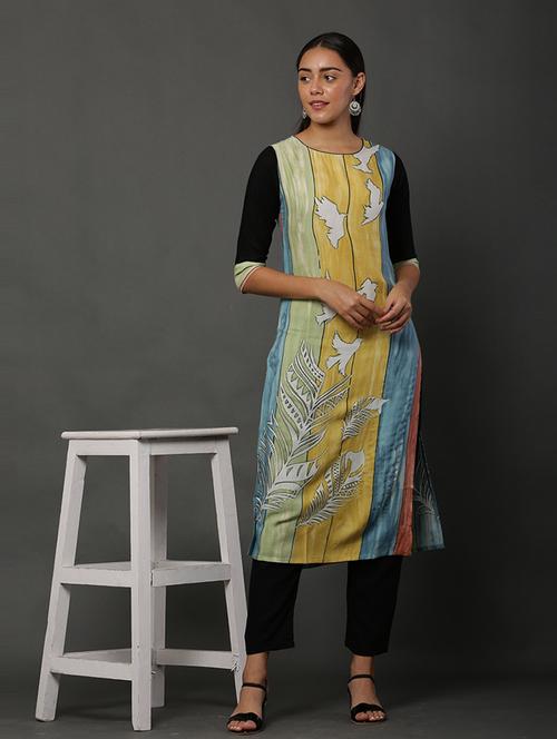 round neck printed straight kurta - 21100296 - Very Small Image - 1