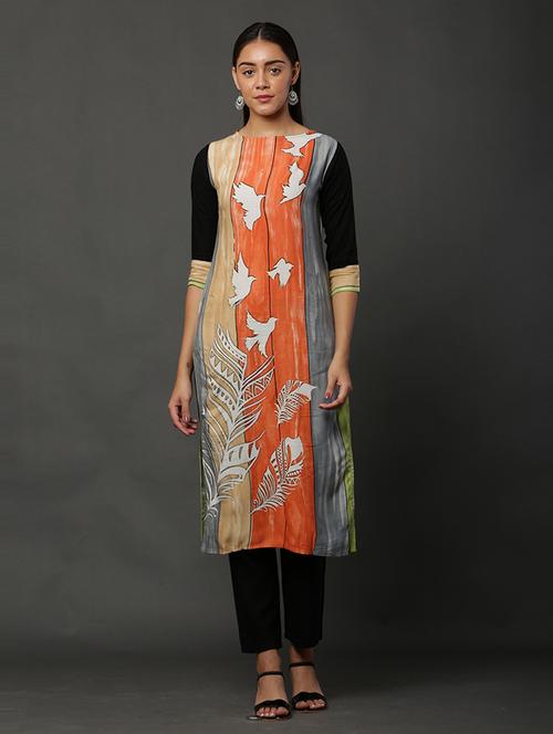 round neck printed straight kurta - 21100298 - Very Small Image - 1