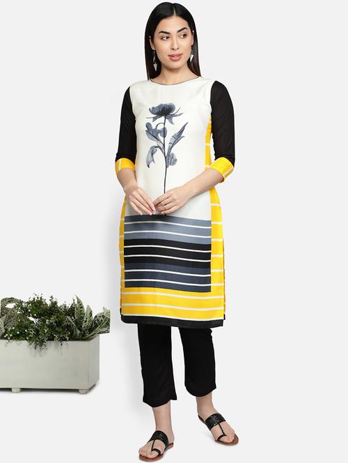 round neck color block straight kurta - 21100300 - Very Small Image - 1