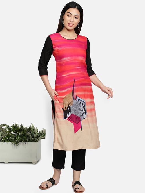 round neck printed straight kurta - 21100315 - Very Small Image - 1
