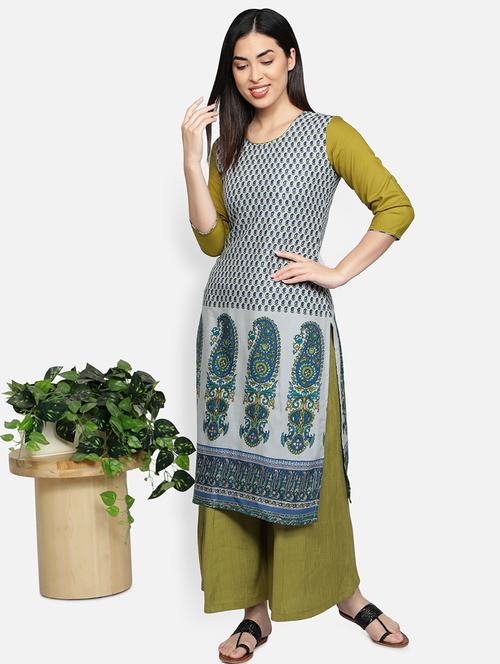 women three quarter sleeves straight kurta - 21100323 - Very Small Image - 1