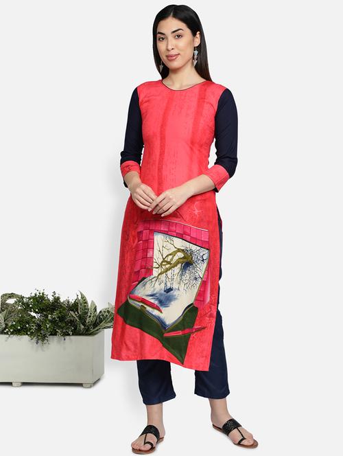 round neck printed straight kurta - 21100343 - Very Small Image - 1