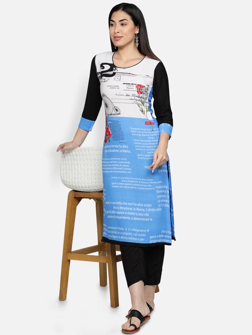 round neck printed straight kurta - 21100367 - Very Small Image - 1