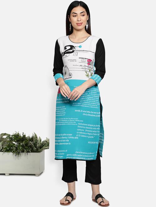 round neck printed straight kurta - 21100370 - Very Small Image - 1