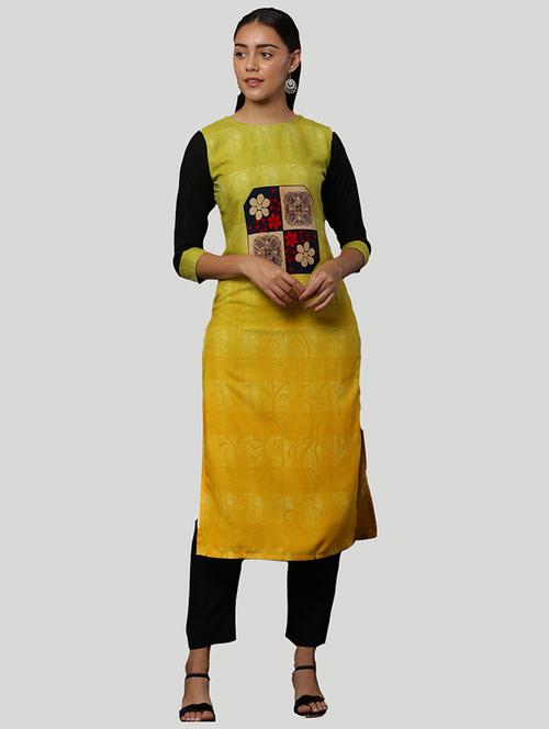 round neck printed straight kurta - 21100472 - Very Small Image - 1