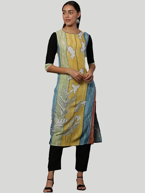 round neck printed straight kurta - 21100477 - Very Small Image - 1