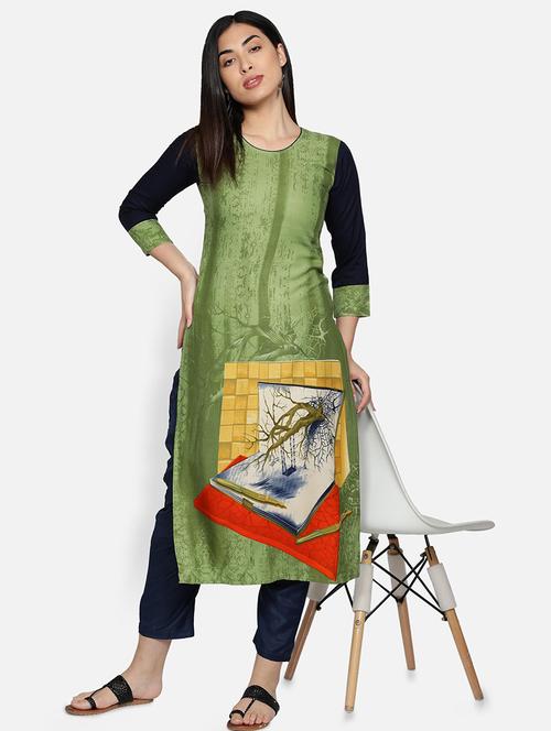 round neck printed straight kurta - 21100510 - Very Small Image - 1