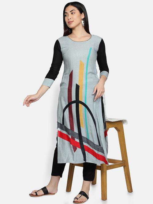 round neck printed straight kurta - 21100512 - Very Small Image - 1