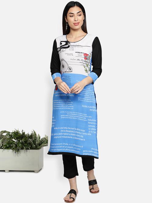 round neck printed straight kurta - 21100527 - Very Small Image - 1