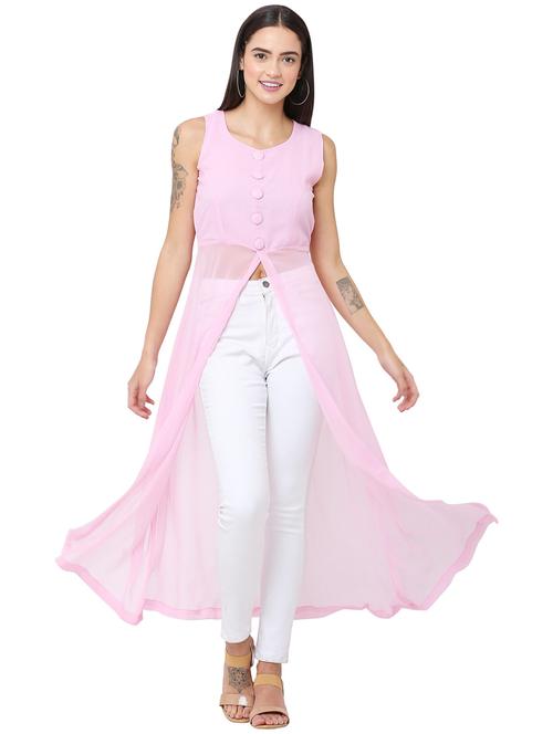 women solid pink detailed tunic - 21100548 - Very Small Image - 1