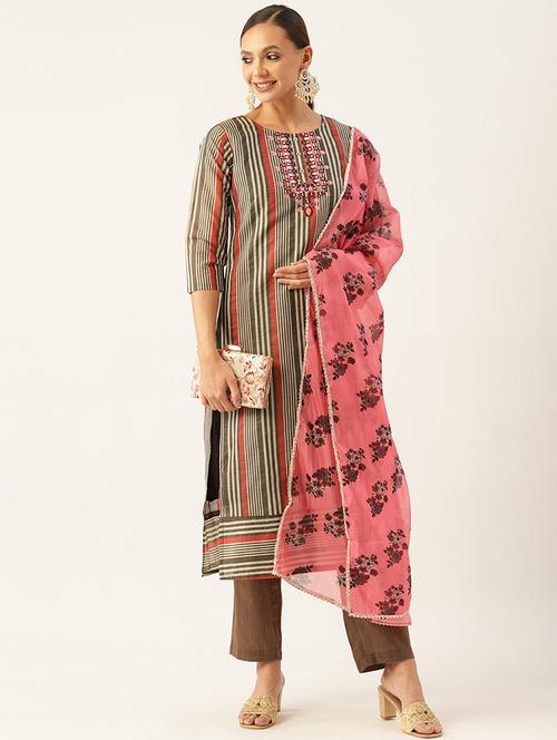 women round neck kurta pant set with dupatta - 21100590 - Very Small Image - 1