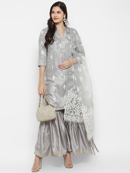 women grey kurta sharara set with dupatta - 21100599 - Very Small Image - 1