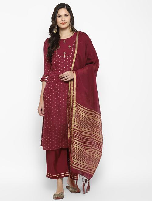 women maroon kurta palazzo set with dupatta - 21100603 - Very Small Image - 1
