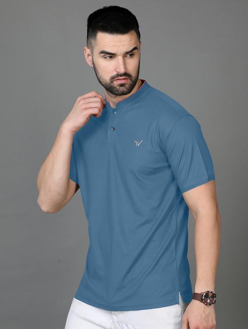 blue polyester front print tshirt - 21102317 - Very Small Image - 1