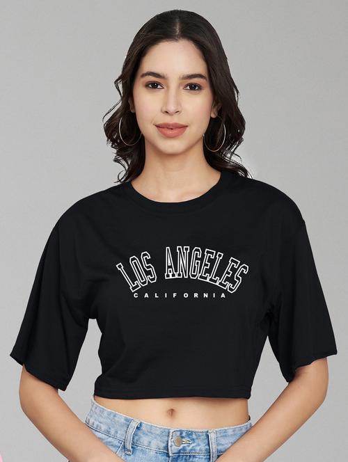 women black typographic printed crop t-shirt - 21102959 - Very Small Image - 1