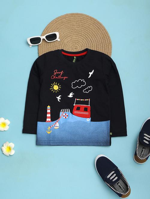 kids navy blue front printed t-shirt - 21103194 - Very Small Image - 1