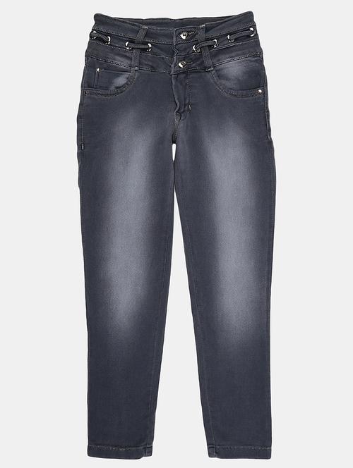 kids solid grey detailed slim fit jeans - 21103228 - Very Small Image - 1