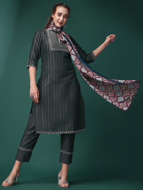 grey chiffon kurta pant set - 21112851 - Very Small Image - 1