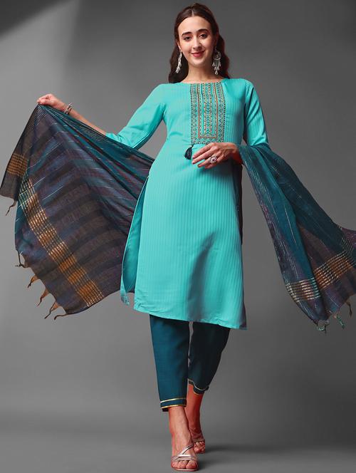 light blue rayon kurta pant set - 21112852 - Very Small Image - 1
