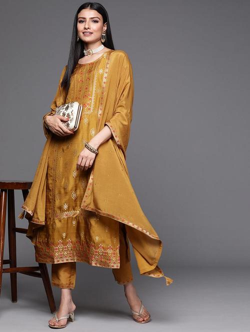 mustard self design suit set - 21112856 - Very Small Image - 1