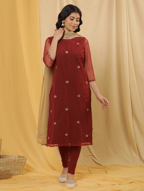 women three quarter sleeve kurta legging set with dupatta - 21113598 - Very Small Image - 1