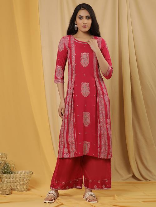women three quarter sleeve kurta palazzo set - 21113642 - Very Small Image - 1