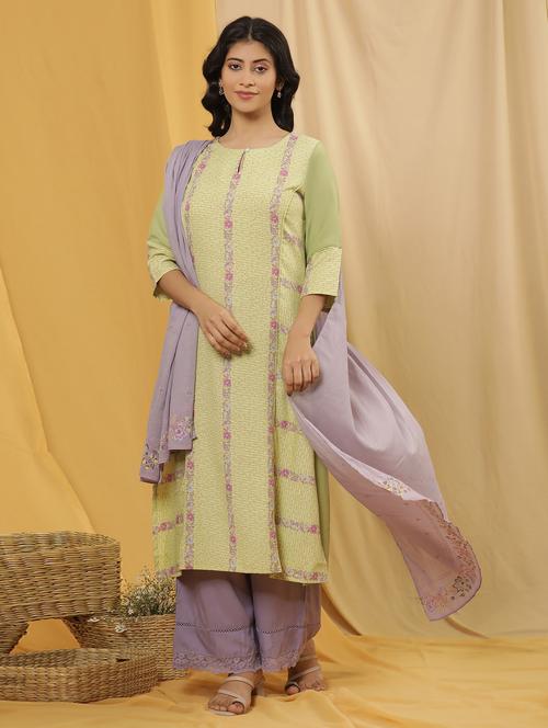 women three quarter sleeve kurta palazzo set with duapatta - 21113653 - Very Small Image - 1