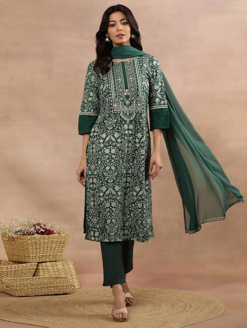 women three quarter sleeve kurta pant set with dupatta - 21113654 - Very Small Image - 1