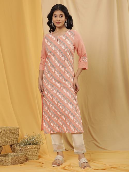 women three quarter sleeve kurta pant set - 21113662 - Very Small Image - 1