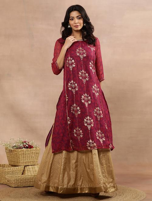 women three quarter sleeve kurta skirt set - 21113670 - Very Small Image - 1