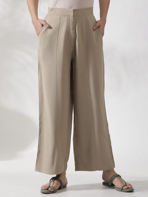 women solid relaxed fit wide leg trouser - 21113716 - Very Small Image - 1