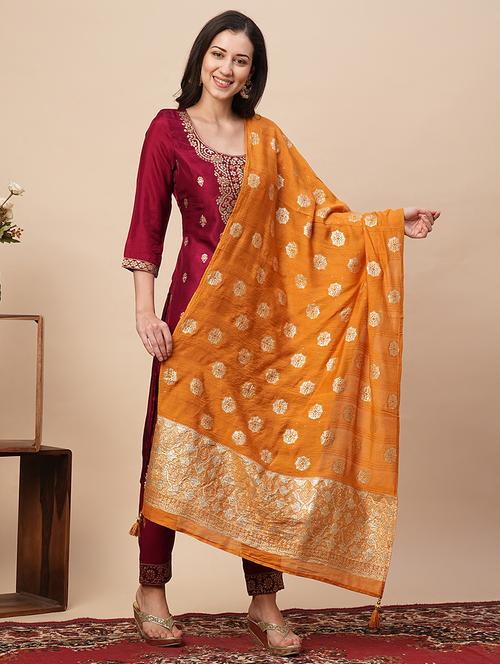 women yellow self design dupatta - 21116249 - Very Small Image - 1