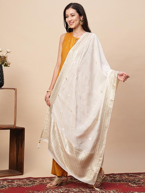 off white silk blend dupatta - 21116253 - Very Small Image - 1