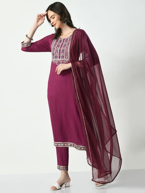 brown viscose kurta dupatta set - 21128724 - Very Small Image - 1