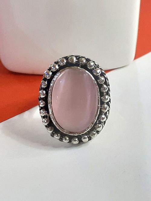 oxidised silver adjustable ring with pink stone - 21129023 - Very Small Image - 1
