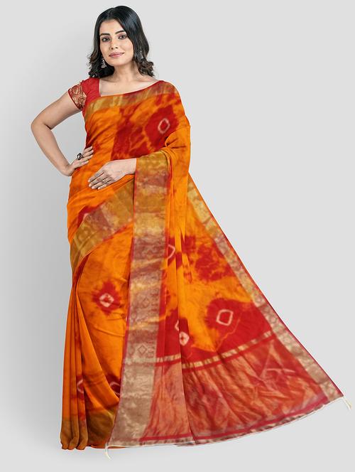 orange tie & dye saree - 21129263 - Very Small Image - 1