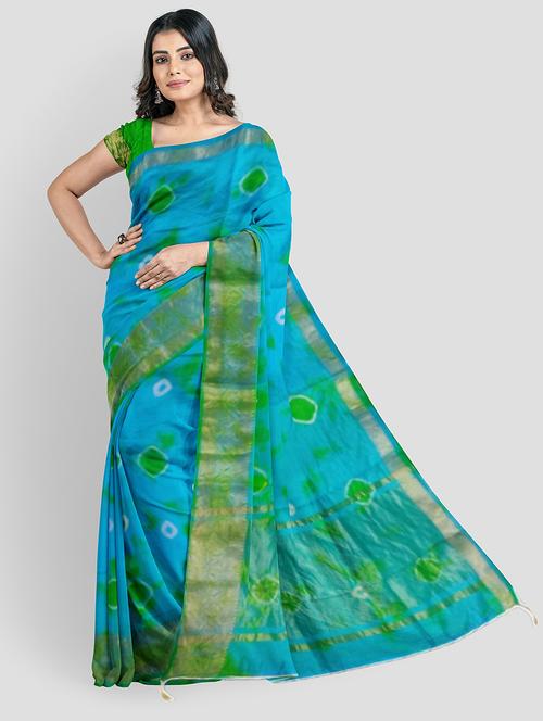 light blue tie & dye saree - 21129266 - Very Small Image - 1