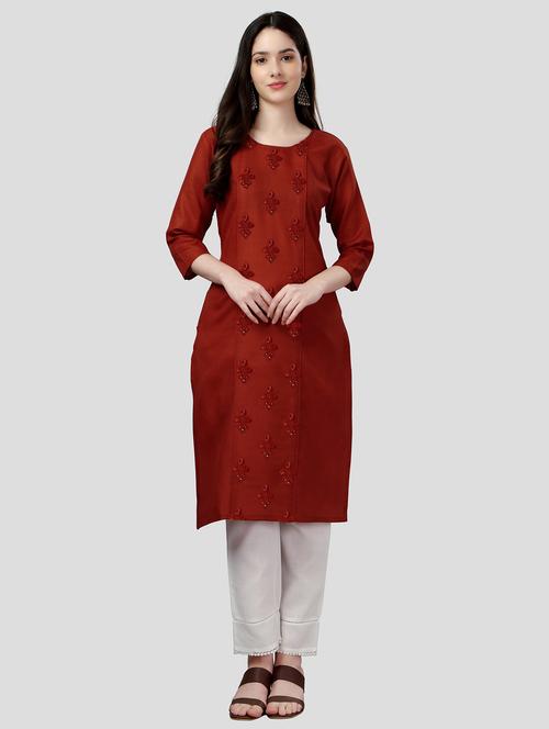 women round neck embroidered straight kurta - 21129329 - Very Small Image - 1