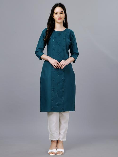 women round neck embroidered straight kurta - 21129338 - Very Small Image - 1