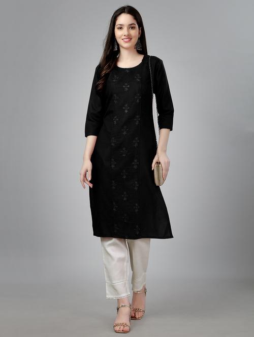 women round neck embroidered straight kurta - 21129340 - Very Small Image - 1